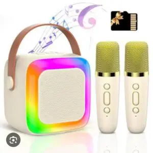 SET SPEAKER MINI RAINBOW DENGAN 2 MIKROFON OVAL UNTUK KARAOKE DAN PESTA