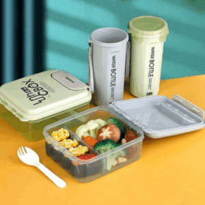 LUNCH BOX SET PLASTIK 2 SEKAT + BOTOL MINUM TRANSPARAN