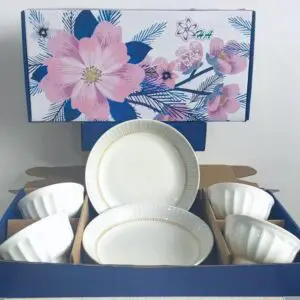 MANGKOK DAN PIRING PORSELEN SET KOMPLIT 6 IN 1 DENGAN MOTIF GERIGI 3D UNGGULAN