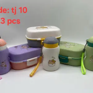 SET LUNCH BOX DAN BOTOL MINUM PLASTIK DENGAN GANTUNGAN TANGAN DAN KARAKTER MENARIK