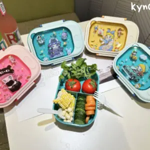 LUNCH BOX ANAK KARAKTER GIRLY DENGAN 3 SEKAT DAN WADAH SENDOK GARPU TUTUP TRANSPARAN