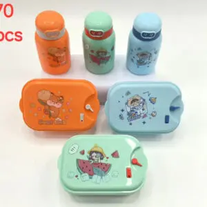 LUNCH BOX SET PRAKTIS DENGAN BOTOL MINUM KACAMATA DAN JARUM PENUNJUK WAKTU MAINAN