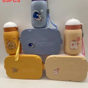 LUNCH BOX PLASTIK SET DENGAN BOTOL MINUM DAN GANTUNGAN MOTIF KEJU CHEES TJ30