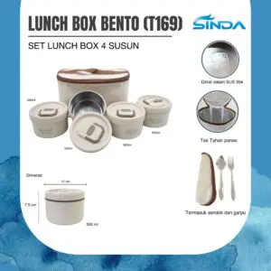 LUNCH BOX BENTO MINI 4 SUSUN SINDA DENGAN TUTUP TENTENG DAN BAG ALUMINIUM FOIL