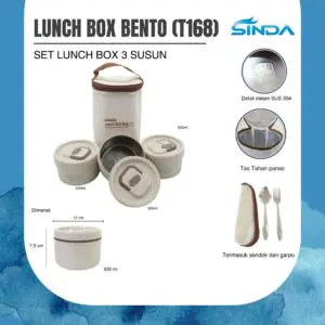 LUNCH BOX BENTO MINI 3 IN 1 SINDA DENGAN TUTUP TENTENG DAN BAG ALUMUNIUM FOIL