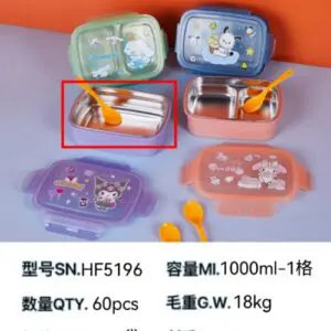 LUNCH BOX STAINLESS 1 SUSUN DENGAN 2 SEKAT DAN TUTUP TRANSPARAN VOLUME 1000 ML