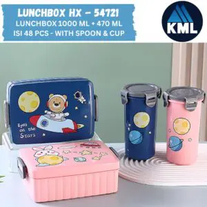 LUNCH BOX PLASTIK SET 2 KOTAK BERGELOMBANG DENGAN GELAS PLASTIK TUTUP FLAT EYES ON THE STARS