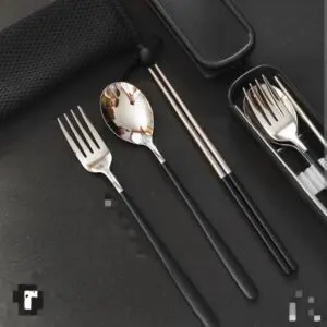 SET SENDOK GARPU SUMPIT STAINLESS KOREA DENGAN WADAH HITAM MODERN DAN PRAKTIS