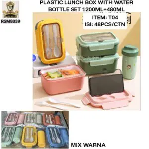 LUNCH BOX PLASTIK 2 SUSUN 1200 ML DENGAN SEKAT, GELAS, DAN KLIPE TUTUP PRAKTIS