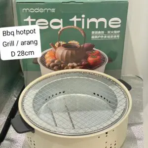 BBQ HOTPOT GRILL ARANG BULAT 28 CM DENGAN HANDLE MODERN UNTUK TEA TIME YANG MENYENANGKAN