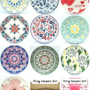 SET PIRING PORSELEN 3 IN 1 MOTIF INDAH DIAMETER 20 CM, SEMPURNA UNTUK HAMPEERS