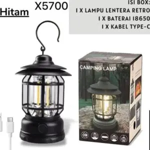 LENTERA RETRO ELEKTRIK SIMPEL CHARGING KABEL TYPE C, PRAKTIS UNTUK KEMBARA