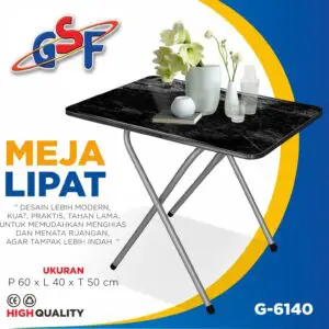 MEJA LIPAT 4 KAKI SILANG ALAS MOTIF MARMER 60X40 CM MERK GSF G-6140