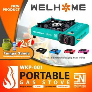 WELHOME KOMPOR GAS PORTABLE 2-IN-1 UNTUK GAS KALENG DAN TABUNG, AMAN HEMAT WKP-001