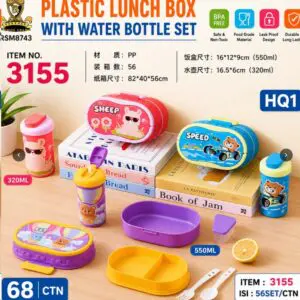 SET LUNCH BOX DAN BOTOL PLASTIK 2 SUSUN 3 SEKAT 2 KLIP TUTUP GENGGAM