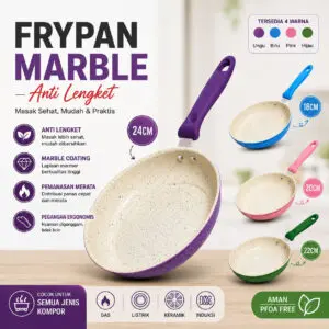 FRYPAN MOTIF MARBLE 22 CM INNER WARNA CREAM LAPISAN ANTI LENGKET PEGANGAN WARNA ALAS INDUKSI