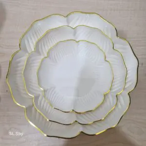 PIRING SAJI AKRILIK 25 CM MODEL DAISY BUNGA 6 HELAI LIS EMAS UKURAN L