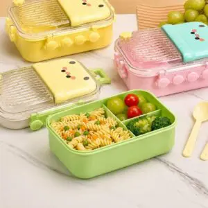 LUNCH BOX PLASTIK ANAK 2 SUSUN 3 SEKAT 4 KLIP TUTUP TRANSPARAN ANTI TUMPAH