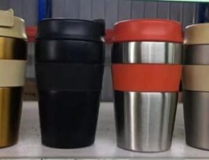 MUG KOPI STAINLESS FLIP 280 ML DENGAN PEGANGAN KARET